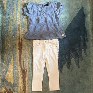 7 For All Mankind Kids Blue Top and White Pants Set